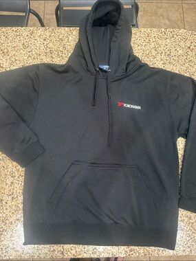 J. America Black Hoodie with Small Red Logo - Men Yokohama size XL